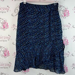 Style & Co. Skirt flowy ruffle dotted stripes line work Navy Asymmetrical Skirt